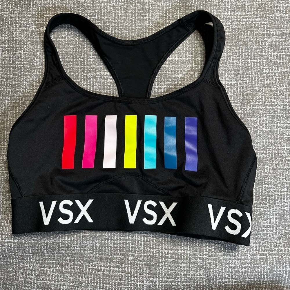 Victoria’s Secret sports bra, size medium. Black and multicolored.